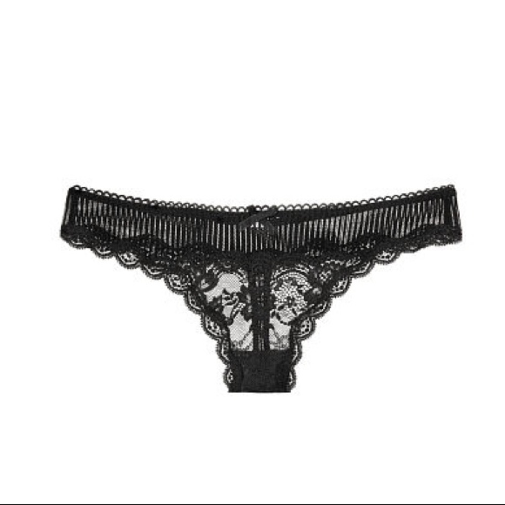 VS Dream Angels Floral Lace & Stripe Thong Panty - Picture 2 of 4